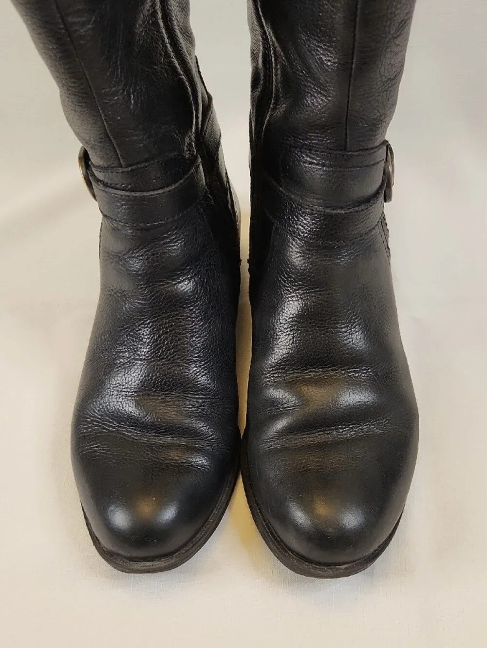 Wide Calf Naturalizer Black Over-the-Knee Leather Boots with Gold Buckles